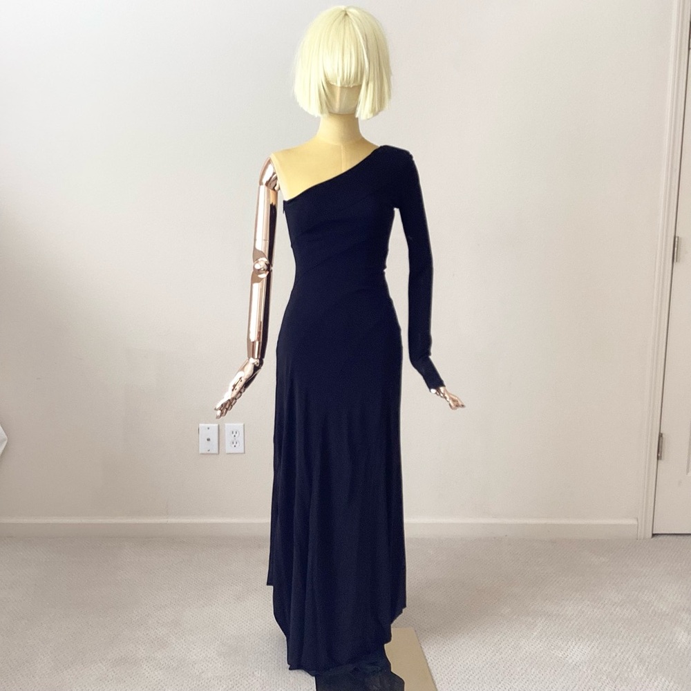STAUD One-Shoulder Black Maxi Dress - Elegant Evening Wear SZ XS